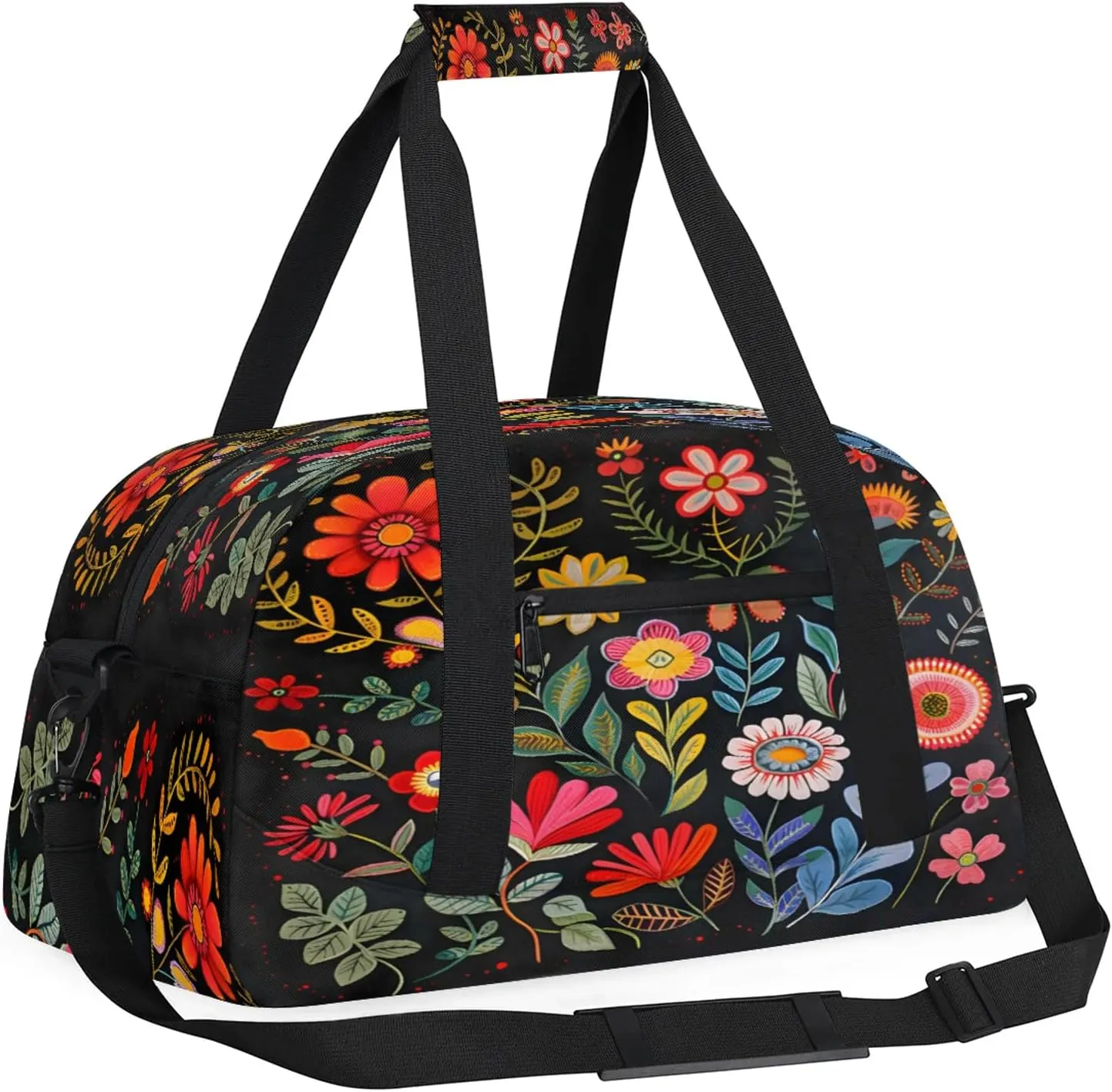 Boho Floral Small Gym Bag 18 inch Carry On Duffel Bag for Weekender Travel Sports Workout Yoga Gymnastics Dance Ballet