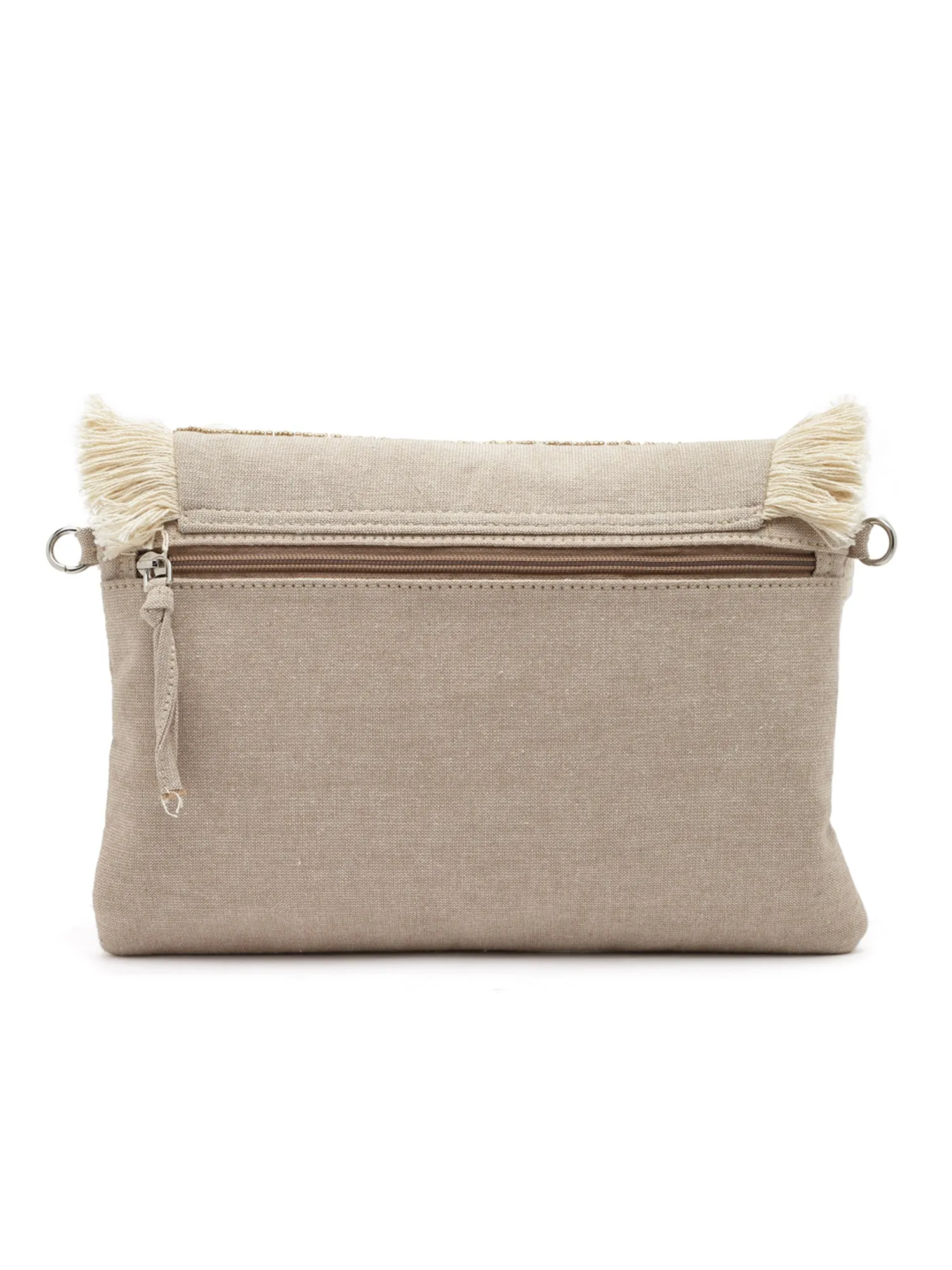 Boho Seashell Embellished Cotton Canvas Sling Bag