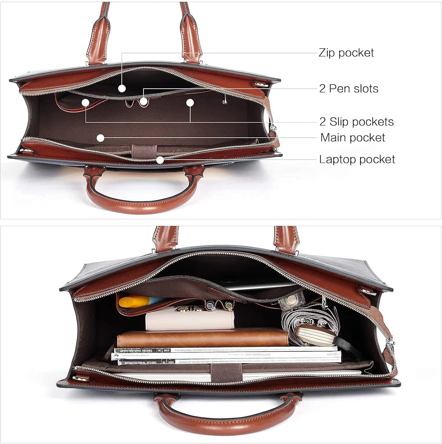 BOSTANTEN Briefcase for Women 15.6 Inch Genuine Leather Laptop Briefcase Shoulder Work Tote Bag Purse