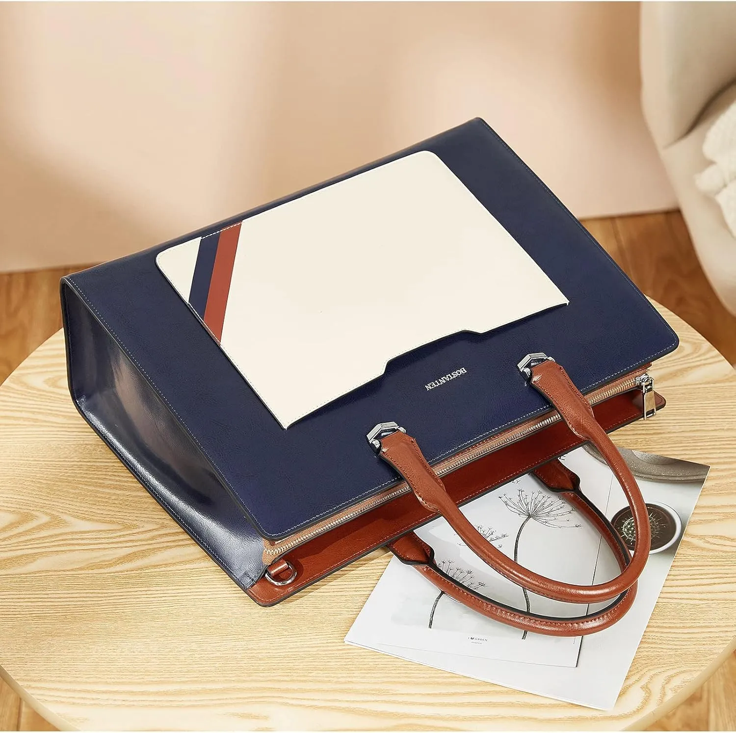 BOSTANTEN Briefcase for Women 15.6 Inch Genuine Leather Laptop Briefcase Shoulder Work Tote Bag Purse