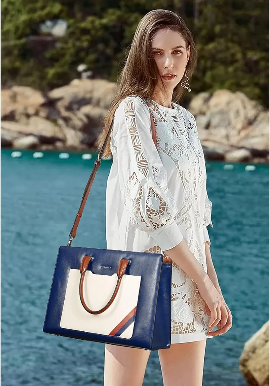 BOSTANTEN Briefcase for Women 15.6 Inch Genuine Leather Laptop Briefcase Shoulder Work Tote Bag Purse