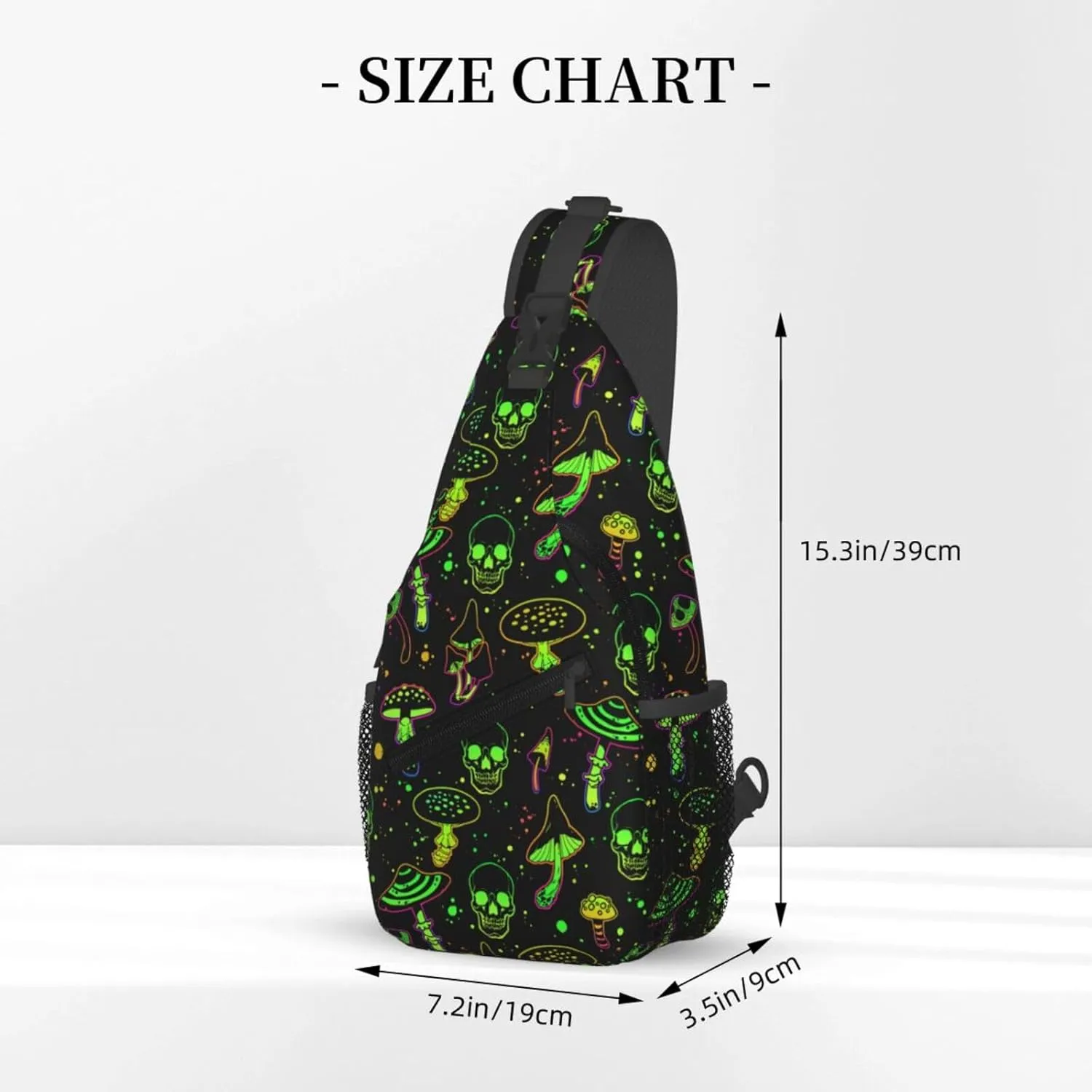 Bright Mushrooms And Skulls Crossbody Sling Bag For Women Men Halloween Chest Bag Shoulder Bag Sling Backpack Travel Hiking Casual Sport Daypack