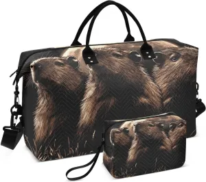 Brown Moose Raccoon Duffel Bag for Traveling, Travel Bag Gym Bag, with Multiple Interior Pockets Shoulder Weekender Bag for Women Men with Toiletry Bag 20.5L x 7.9W x 13.8H