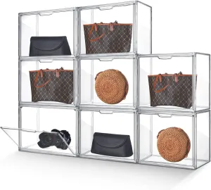 Bucherry 6 Pack Purse Storage Organizer for Closet,Clear Acrylic Display Case for Handbag Organizer with Magnetic Door for Collectibles Hats Shoes Wallet Book