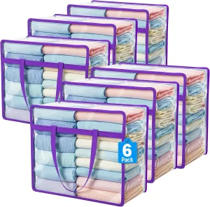 Budding Joy 6 Pack Clear Zippered Storage Bags for Clothes,40L Closet Organizers and Storage Containers Vinyl Moving Bag for Bedding, Linen, Blankets, Comforters, Clothing & Toys