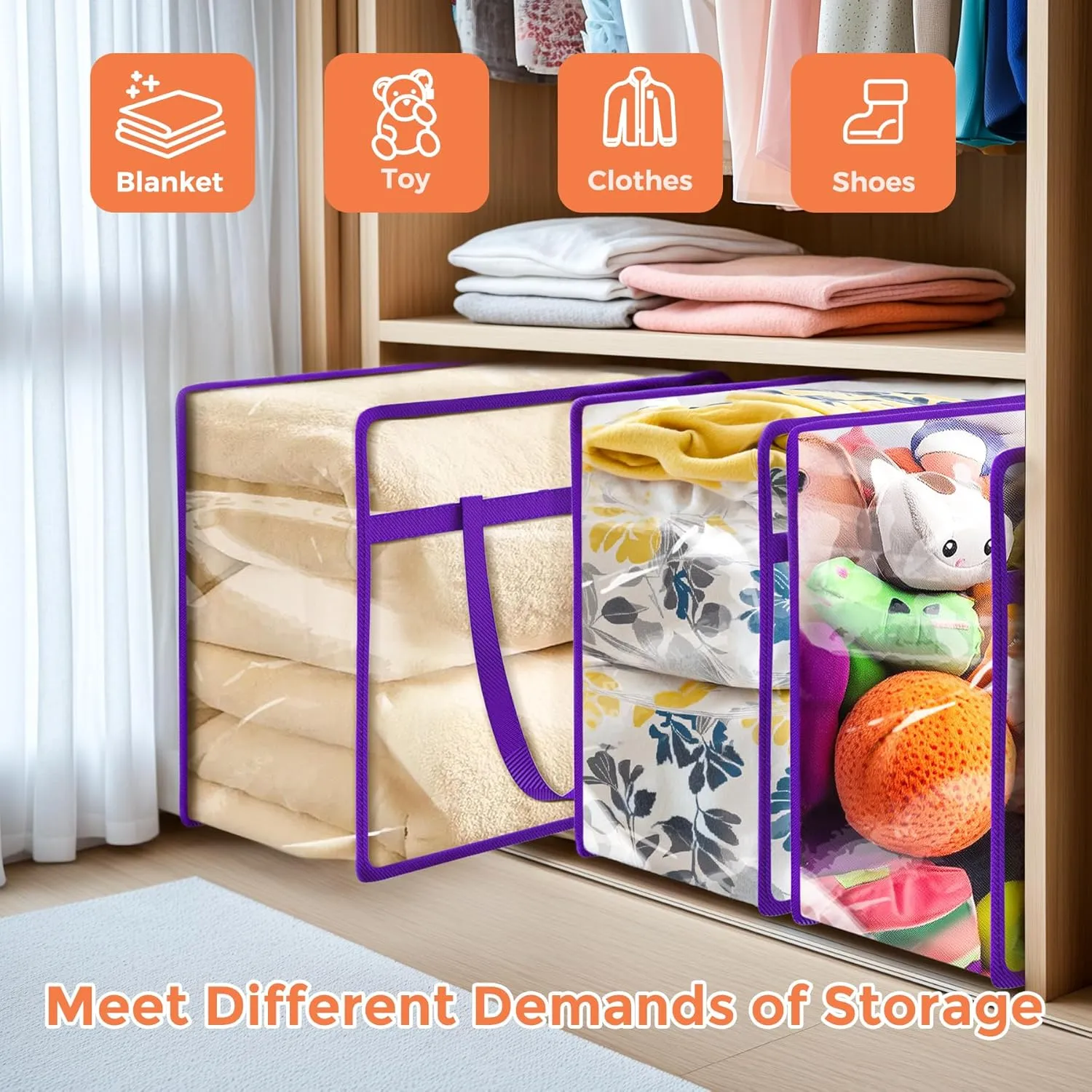 Budding Joy 6 Pack Clear Zippered Storage Bags for Clothes,40L Closet Organizers and Storage Containers Vinyl Moving Bag for Bedding, Linen, Blankets, Comforters, Clothing & Toys