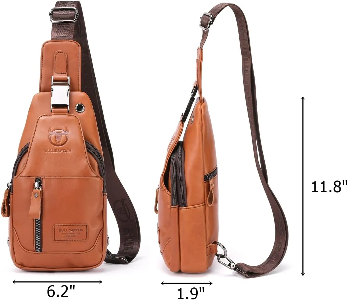 BULLCAPTAIN Sling Bag Genuine Leather Crossbody Backpack Outdoor Travel Chest Bag Daypack (095-Brown3)
