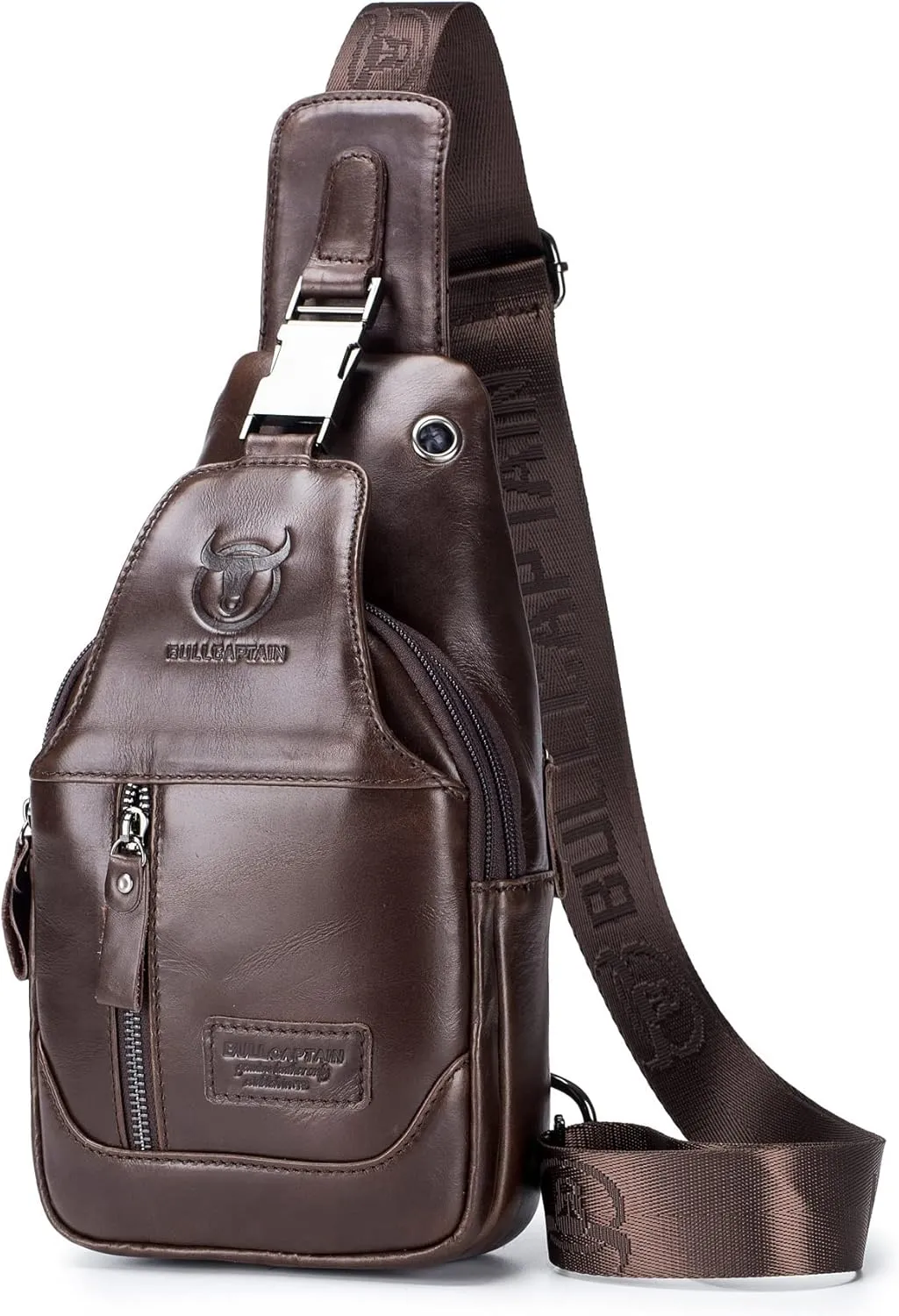 BULLCAPTAIN Sling Bag Genuine Leather Crossbody Backpack Outdoor Travel Chest Bag Daypack (Brown)