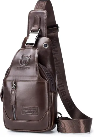 BULLCAPTAIN Sling Bag Genuine Leather Crossbody Backpack Outdoor Travel Chest Bag Daypack (Brown)