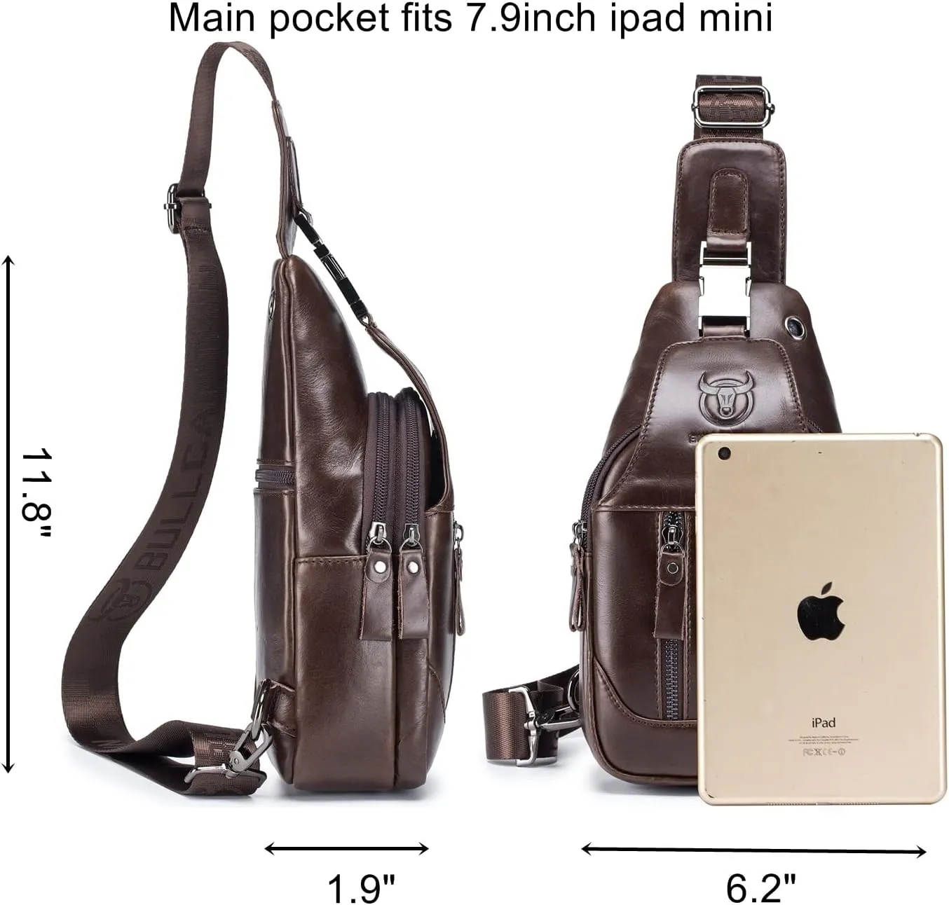 BULLCAPTAIN Sling Bag Genuine Leather Crossbody Backpack Outdoor Travel Chest Bag Daypack (Brown)