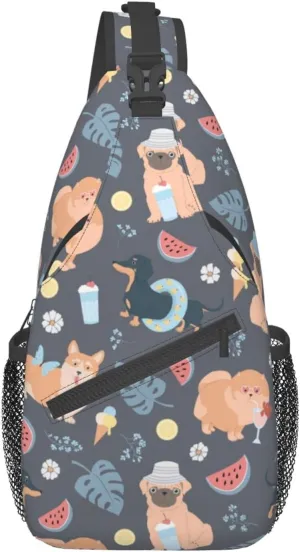 Bulldog Summer Dogs Lemons Flowers Small Sling Bag for Women Men Crossbody Sling Backpack Cycling Hiking Daypack Chest Shoulder Bag with Adjustable Strap