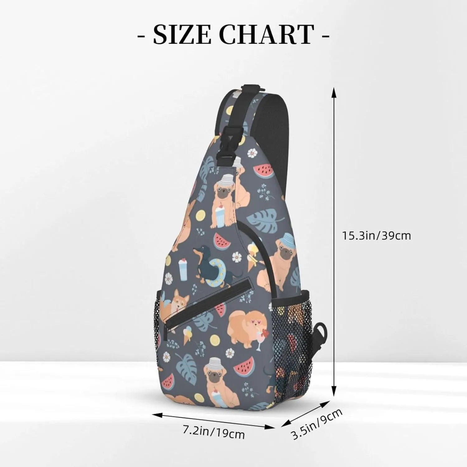 Bulldog Summer Dogs Lemons Flowers Small Sling Bag for Women Men Crossbody Sling Backpack Cycling Hiking Daypack Chest Shoulder Bag with Adjustable Strap