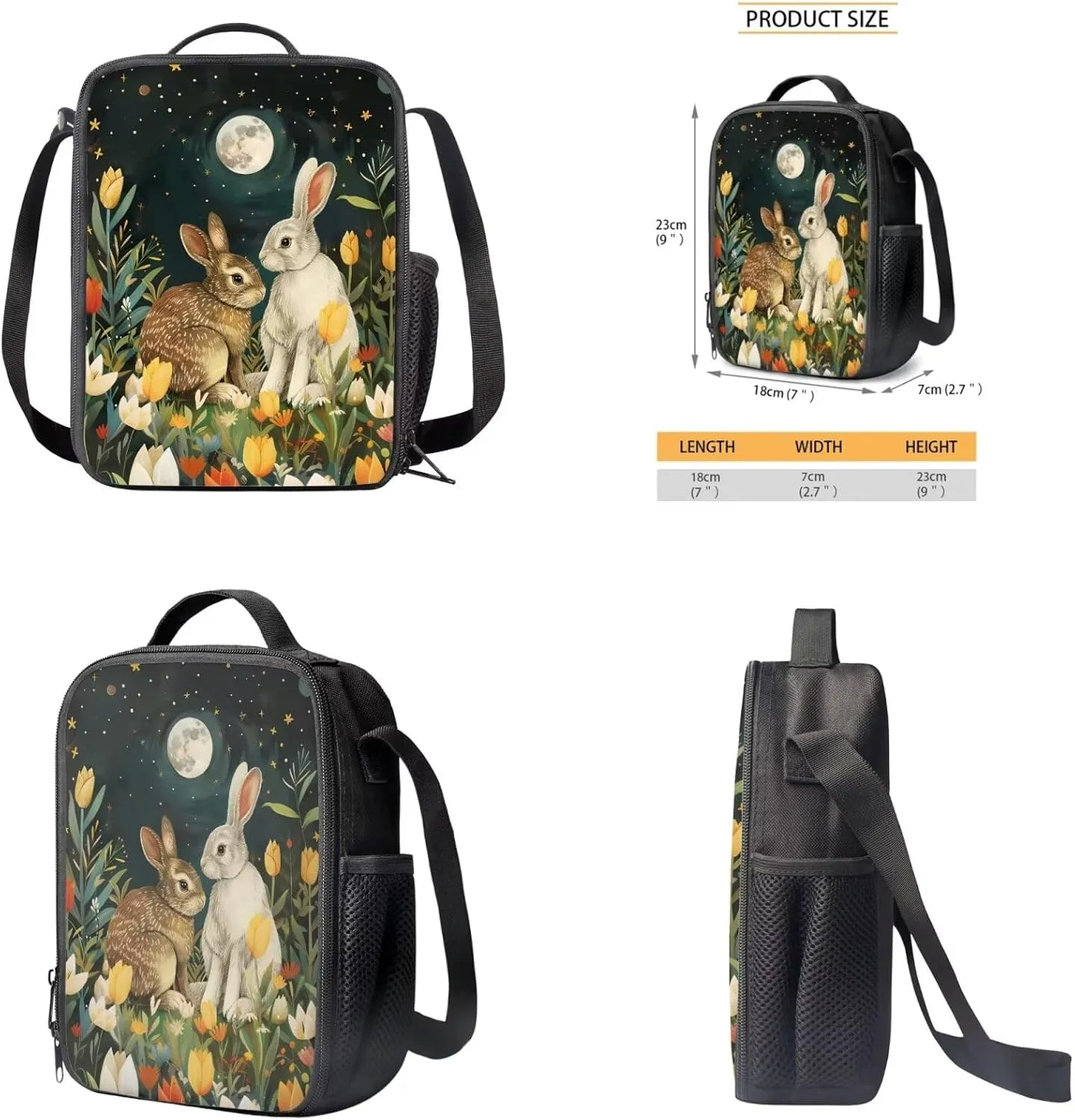 Bunny Bookbag and Lunch Box Set for Boys Shoulder Bag with Soft Pencil Case Keychain Wristlet Strap Adjustable Strap Bookbag for Girls 4-8 Designed To Be Lightweight and Comfortable