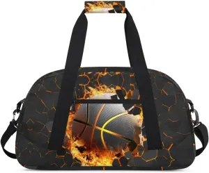 Burning Gold Basketball Kids Duffel Bag for Boys, Sport Ball Sports Gym Bag Overnight Travel Weekender Bag Lightweight Carry On Sleepovers Bag for School Practice Gymnastics