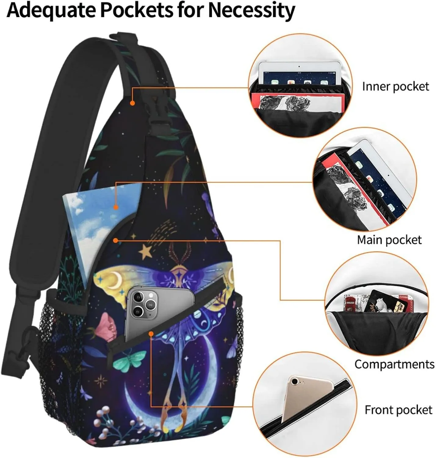 Butterflies Sling Bag Crossbody Sling Backpack for Women Men Travel Hiking Daypack Chest Shoulder Bag