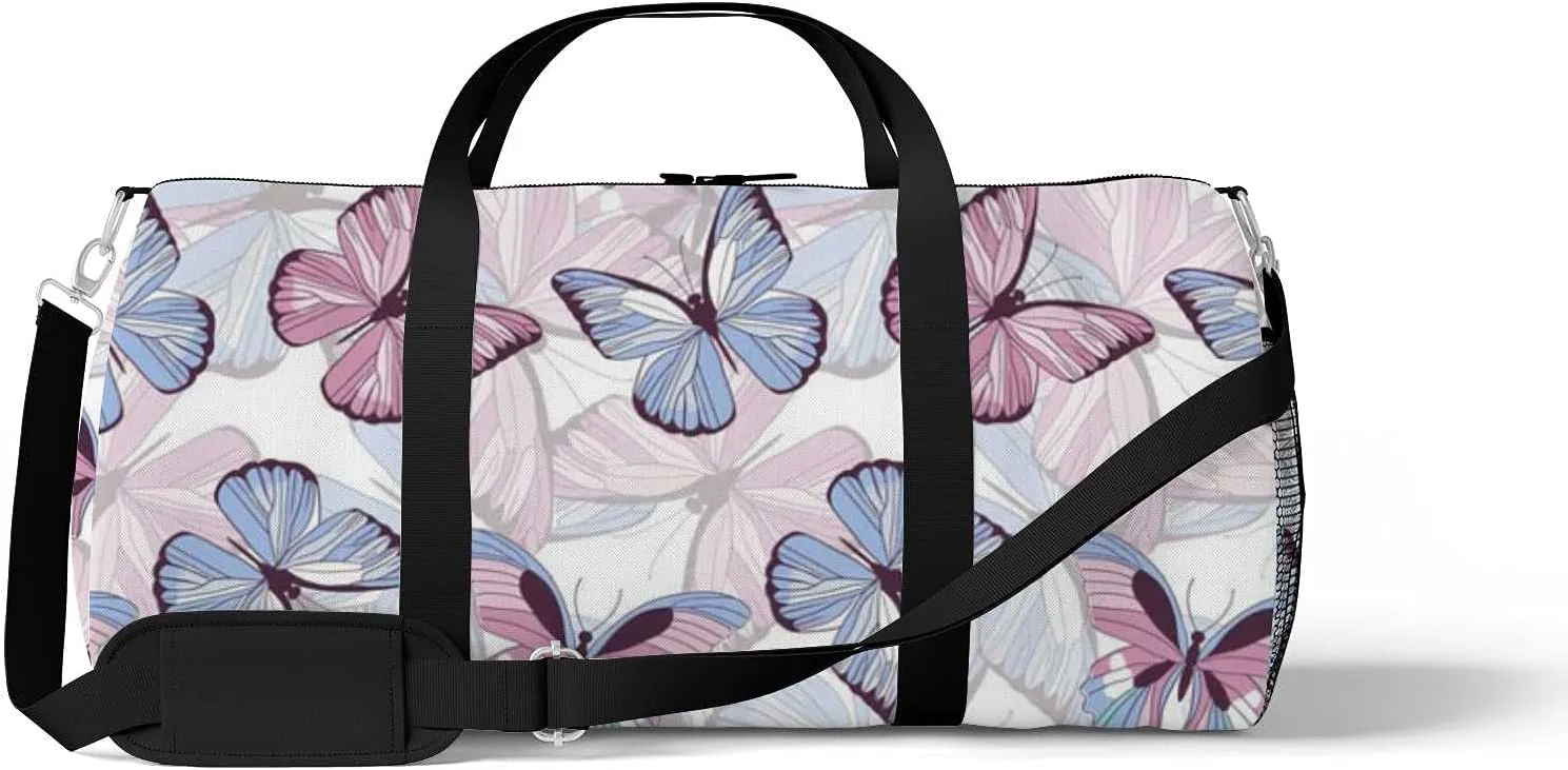 Butterflies Sports Duffel Bag Travel Gym Tote Bags Lightweight Durable Shoulder Strap Waterproof Polyester Outside Mesh Pocket Overnight Trip Duffel Bag for Women Men