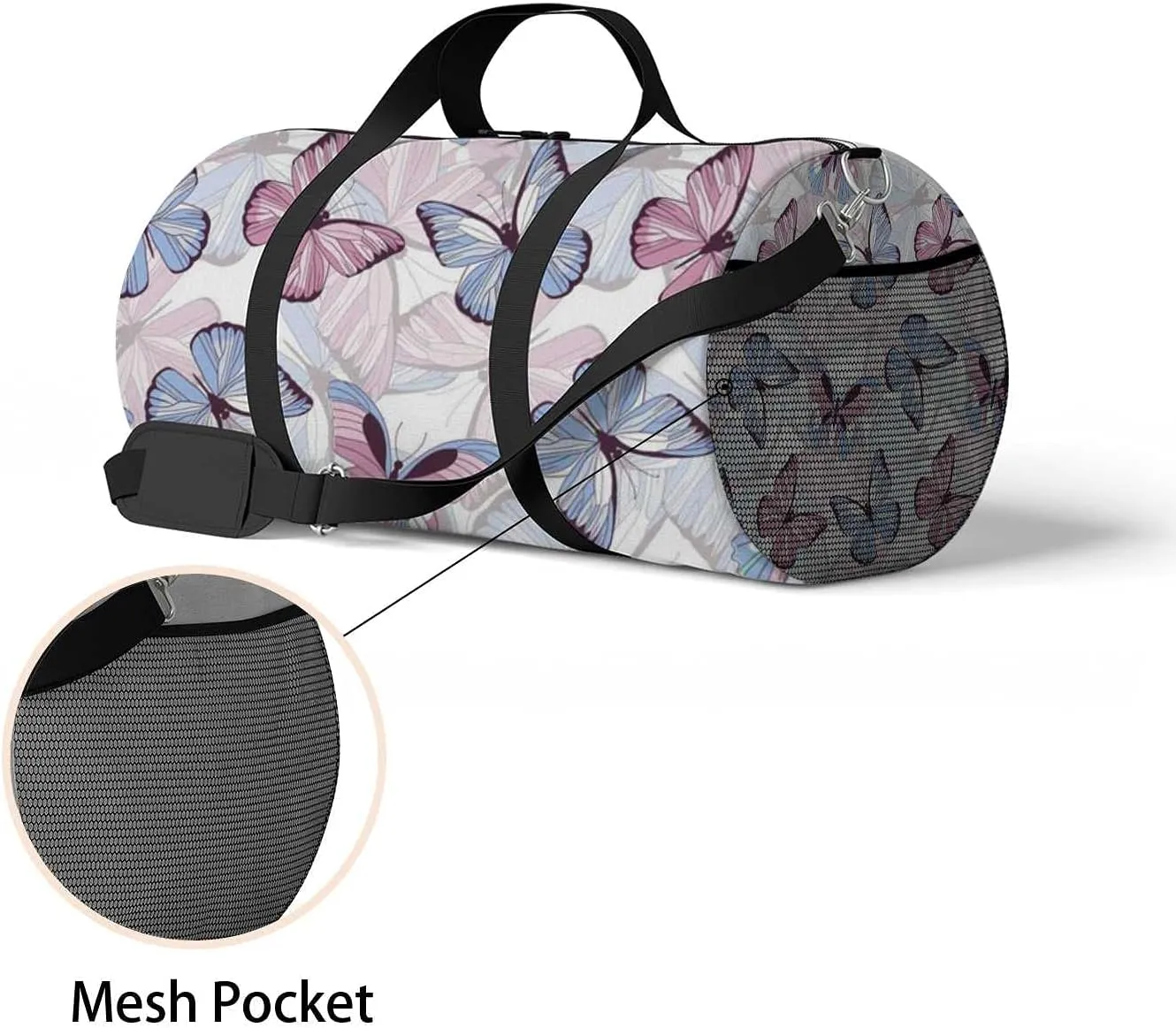 Butterflies Sports Duffel Bag Travel Gym Tote Bags Lightweight Durable Shoulder Strap Waterproof Polyester Outside Mesh Pocket Overnight Trip Duffel Bag for Women Men