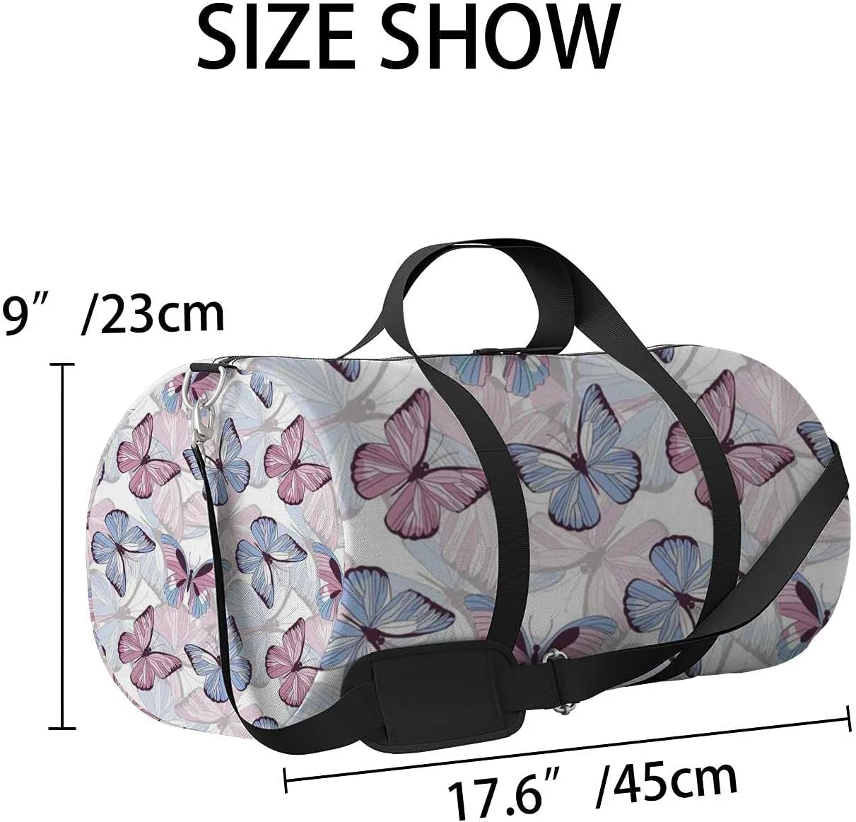 Butterflies Sports Duffel Bag Travel Gym Tote Bags Lightweight Durable Shoulder Strap Waterproof Polyester Outside Mesh Pocket Overnight Trip Duffel Bag for Women Men