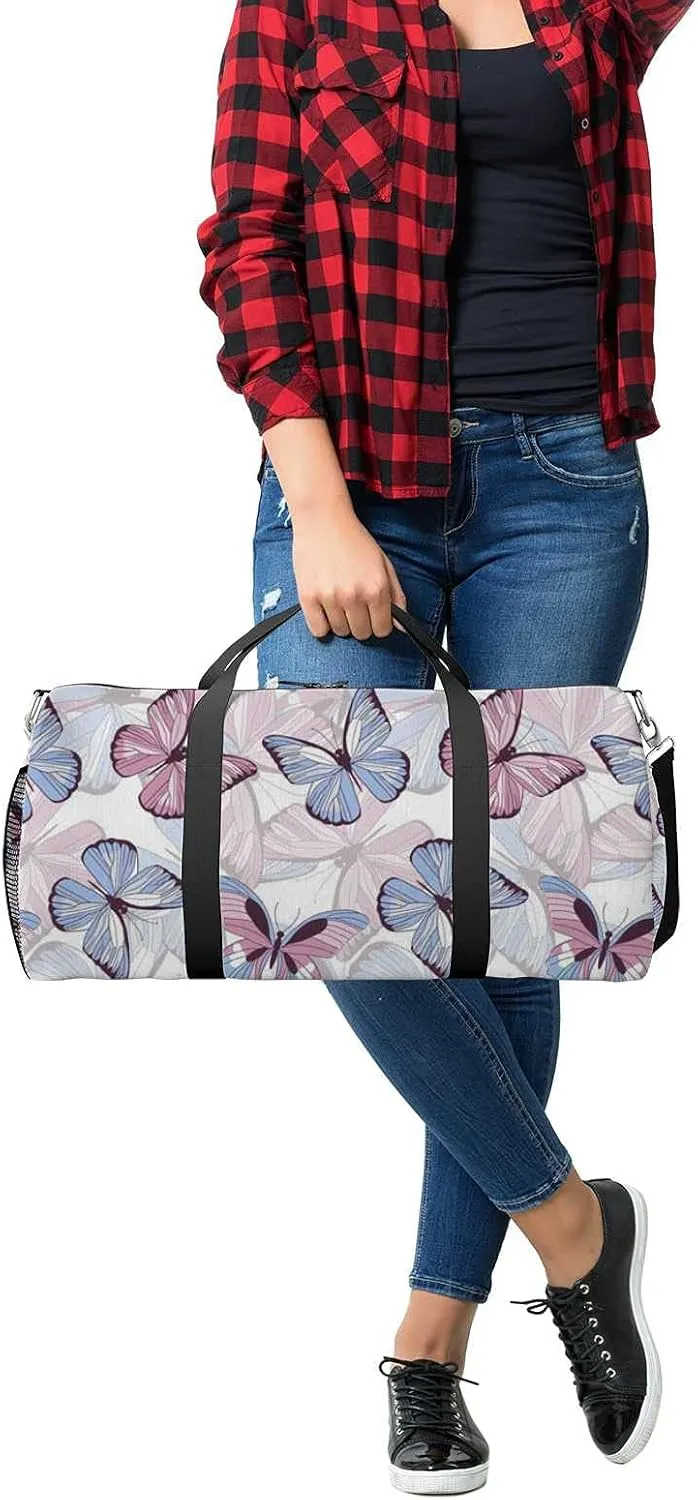 Butterflies Sports Duffel Bag Travel Gym Tote Bags Lightweight Durable Shoulder Strap Waterproof Polyester Outside Mesh Pocket Overnight Trip Duffel Bag for Women Men