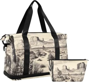 Cactus Desert Landscape Duffel Bag Lightweight Carry On Gym Bags for Travel and Weekends, Versatile Overnight Bag with Shoe Compartment