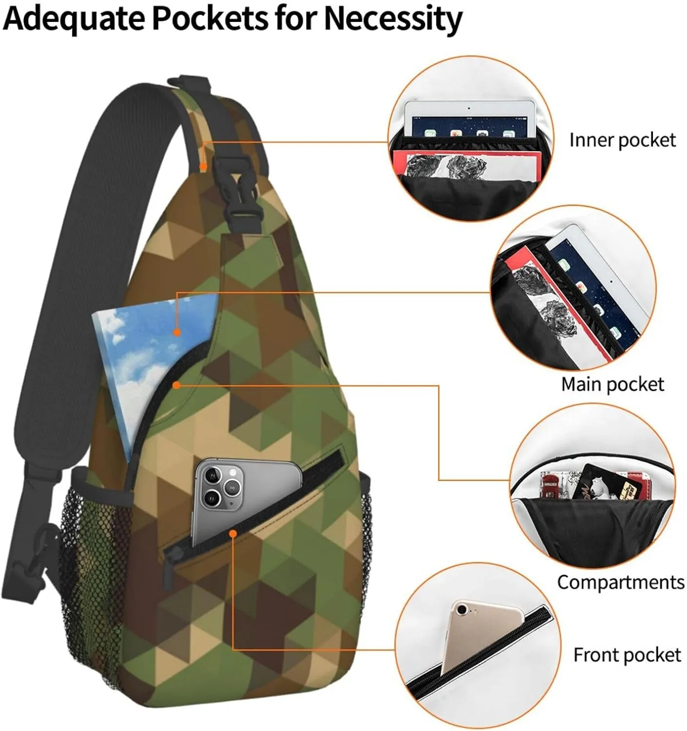 Camouflage Crossbody Sling Backpack Sling Bag Adjustable Chest Shoulder Daypack For Women Men