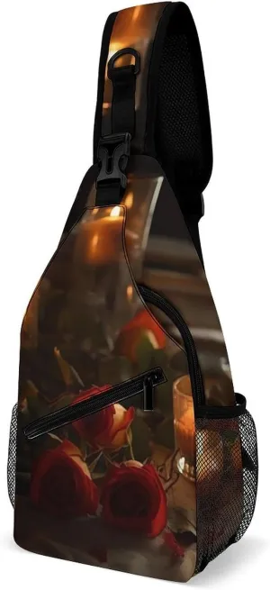 Candles on Table Sling Bag Sport Backpack Hiking Daypack Casual Chest Packs Crossbody Bag for Men Women
