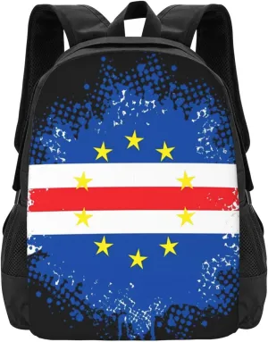 Cape Verde Cape Verdean Flag Casual Backpack Large Capacity Backpacks 15 Inch Laptop Back Pack Travel Rucksack Daypack Commuter Bags with Adjustable Strap for Camping