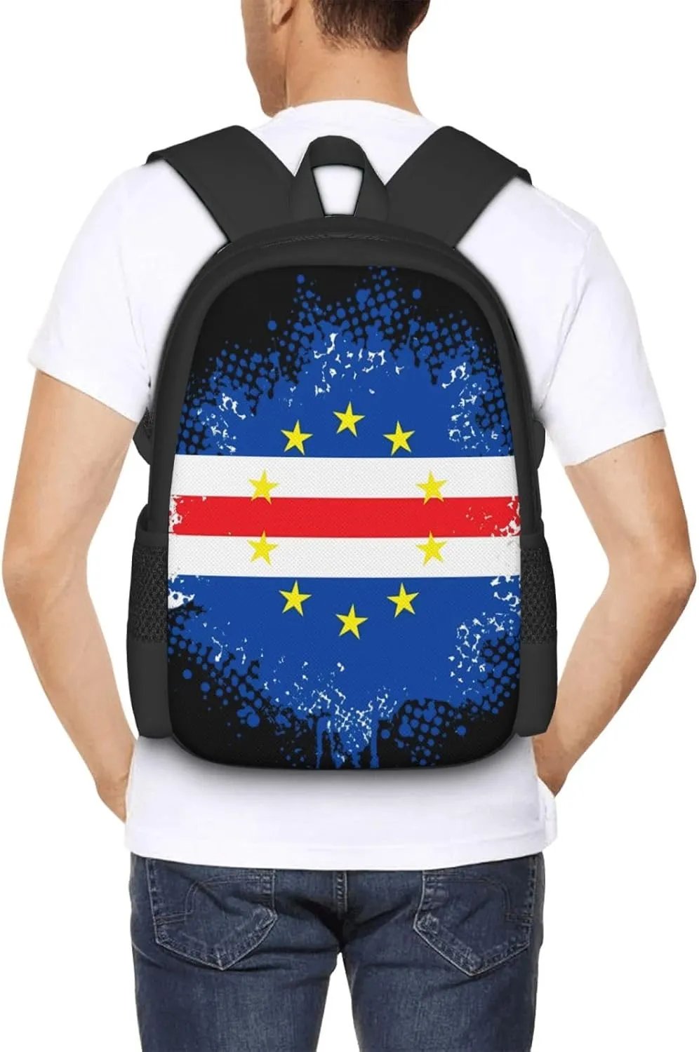 Cape Verde Cape Verdean Flag Casual Backpack Large Capacity Backpacks 15 Inch Laptop Back Pack Travel Rucksack Daypack Commuter Bags with Adjustable Strap for Camping