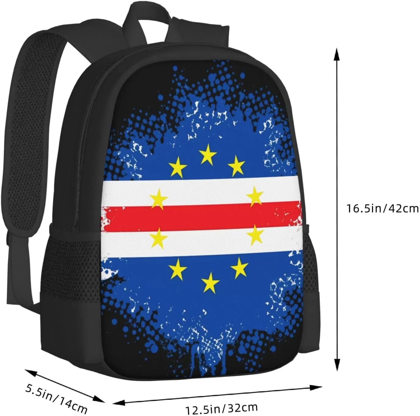 Cape Verde Cape Verdean Flag Casual Backpack Large Capacity Backpacks 15 Inch Laptop Back Pack Travel Rucksack Daypack Commuter Bags with Adjustable Strap for Camping