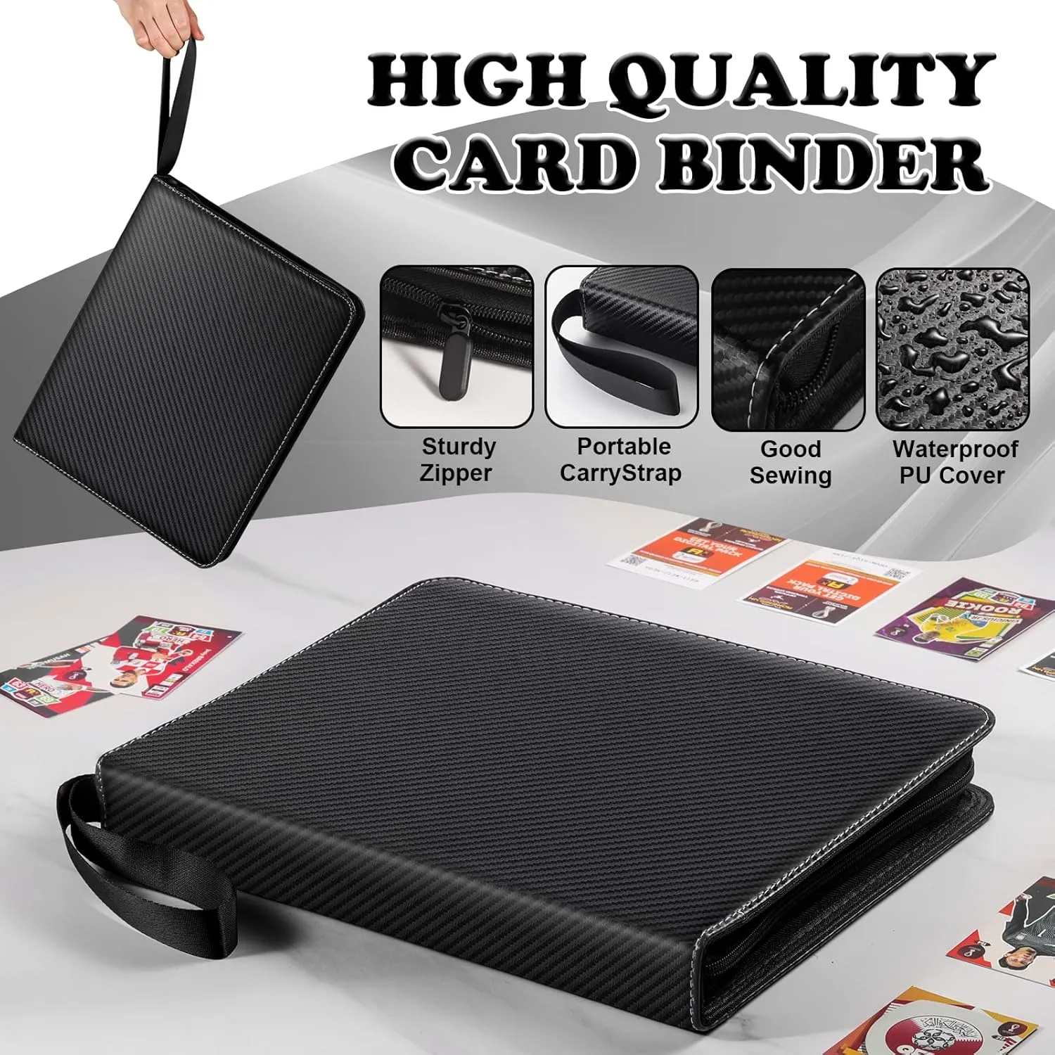 Card Binder for Pokemon Card, 9 Pocket 40 Double-Sided Pages for 720 Card Pocket Premium Zip PU Card Binder for Pokemon, Collectible For TCG,MTG,Baseball,Football Trading Card Game(Black)