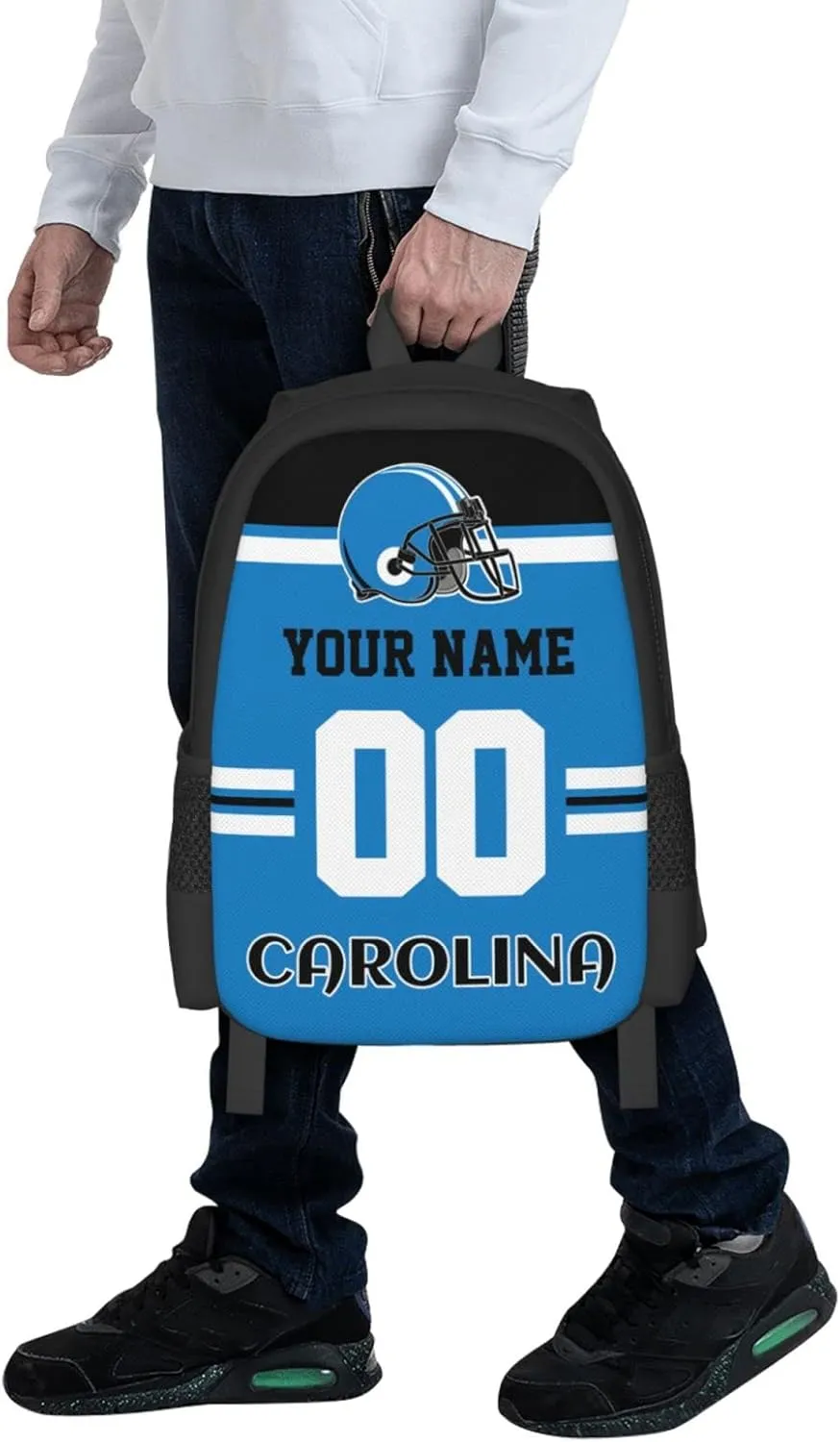 Carolina Backpack Custom Football Style Backpack Personalized Name and Number Backpacks Customized High Capacity Bag Gifts for Men Women Fans