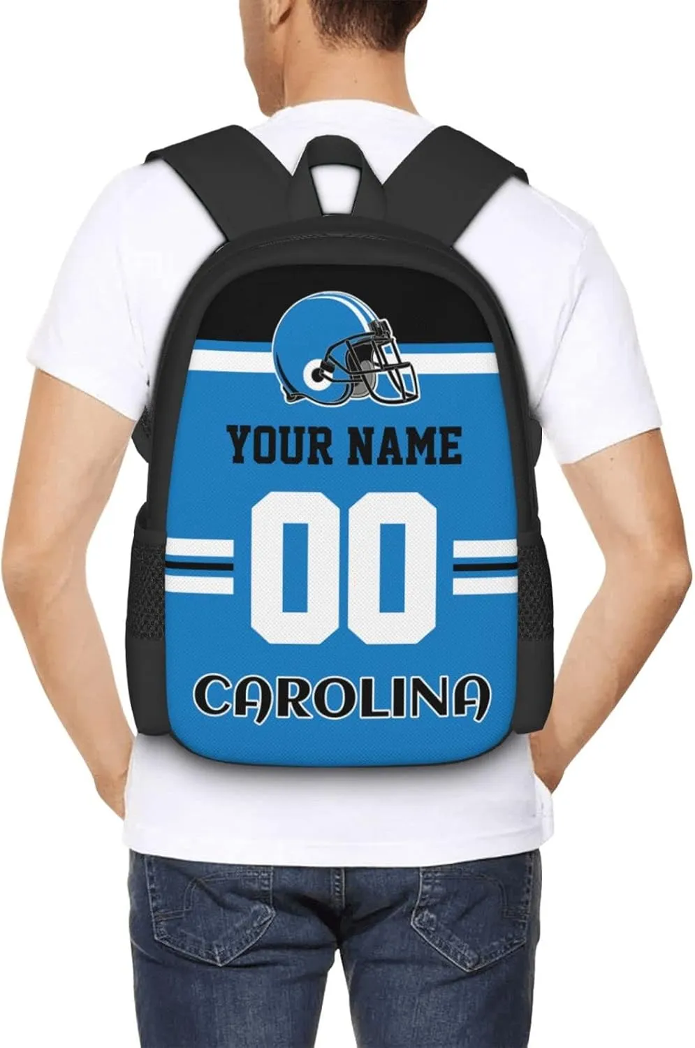 Carolina Backpack Custom Football Style Backpack Personalized Name and Number Backpacks Customized High Capacity Bag Gifts for Men Women Fans