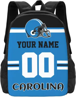 Carolina Backpack Custom Football Style Backpack Personalized Name and Number Backpacks Customized High Capacity Bag Gifts for Men Women Fans