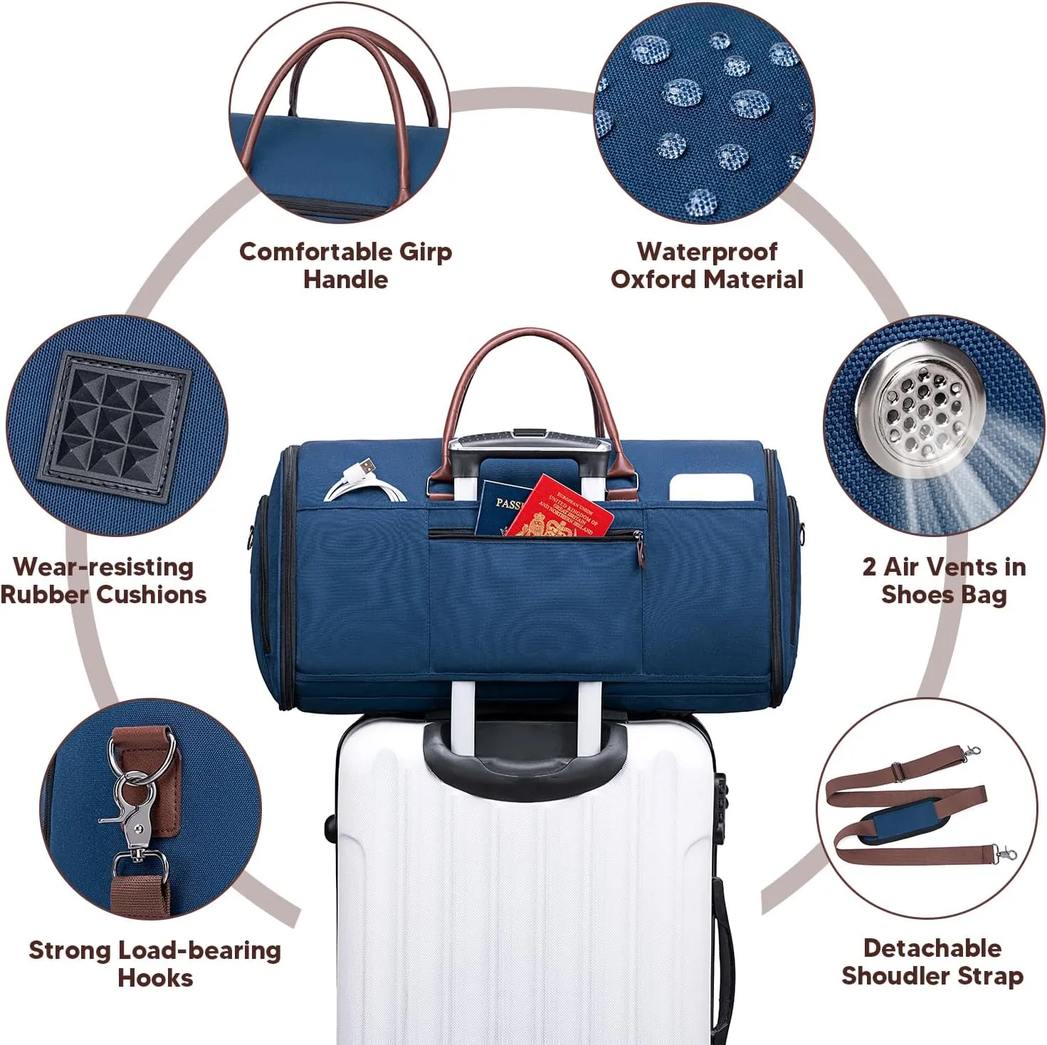 Carry on Garment Bag for Travel, Convertible Garment Duffle Bags for Men Women with Shoe Compartment - 2 in 1 Hanging Suitcase Suit Travel Bags