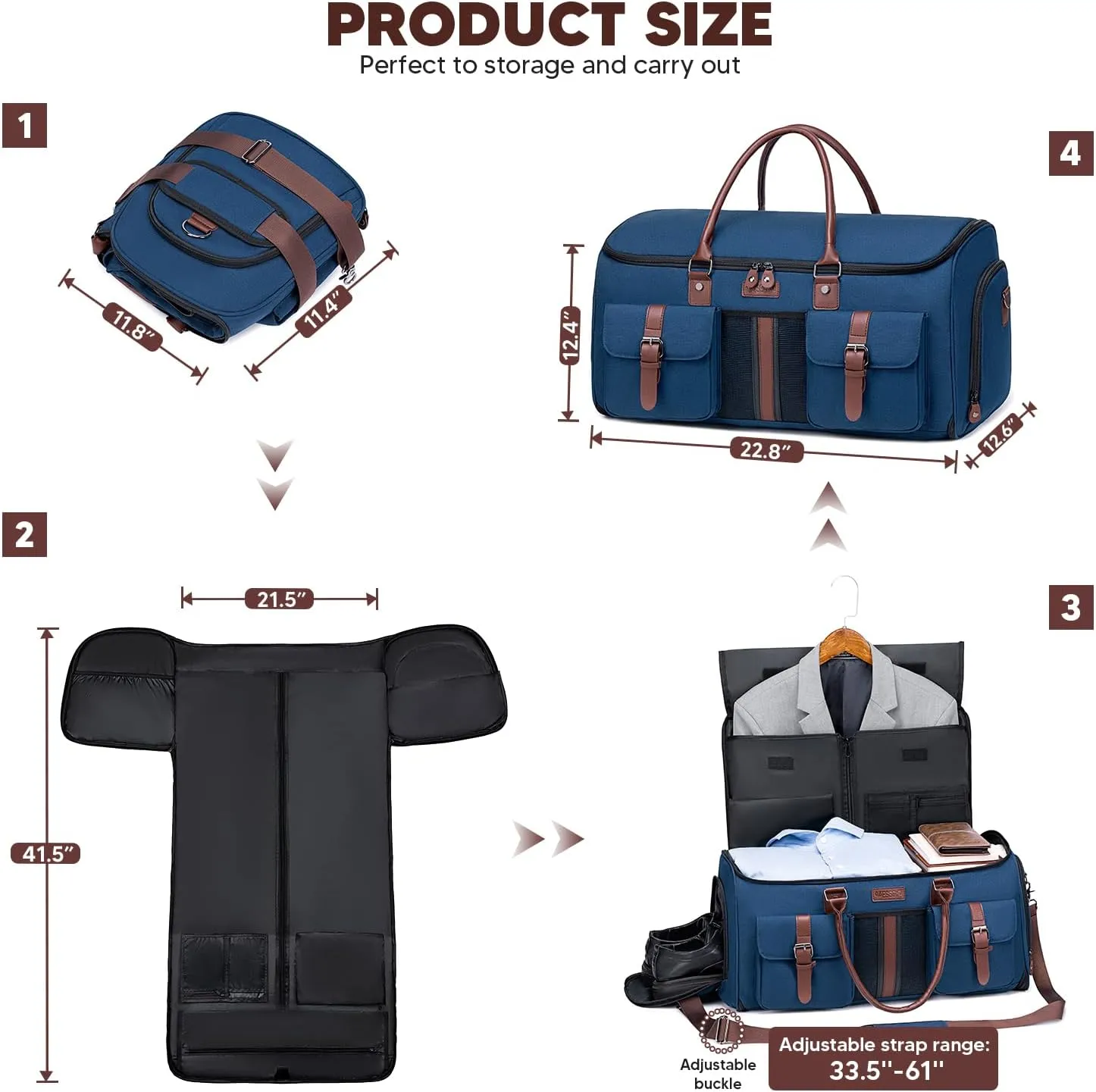 Carry on Garment Bag for Travel, Convertible Garment Duffle Bags for Men Women with Shoe Compartment - 2 in 1 Hanging Suitcase Suit Travel Bags