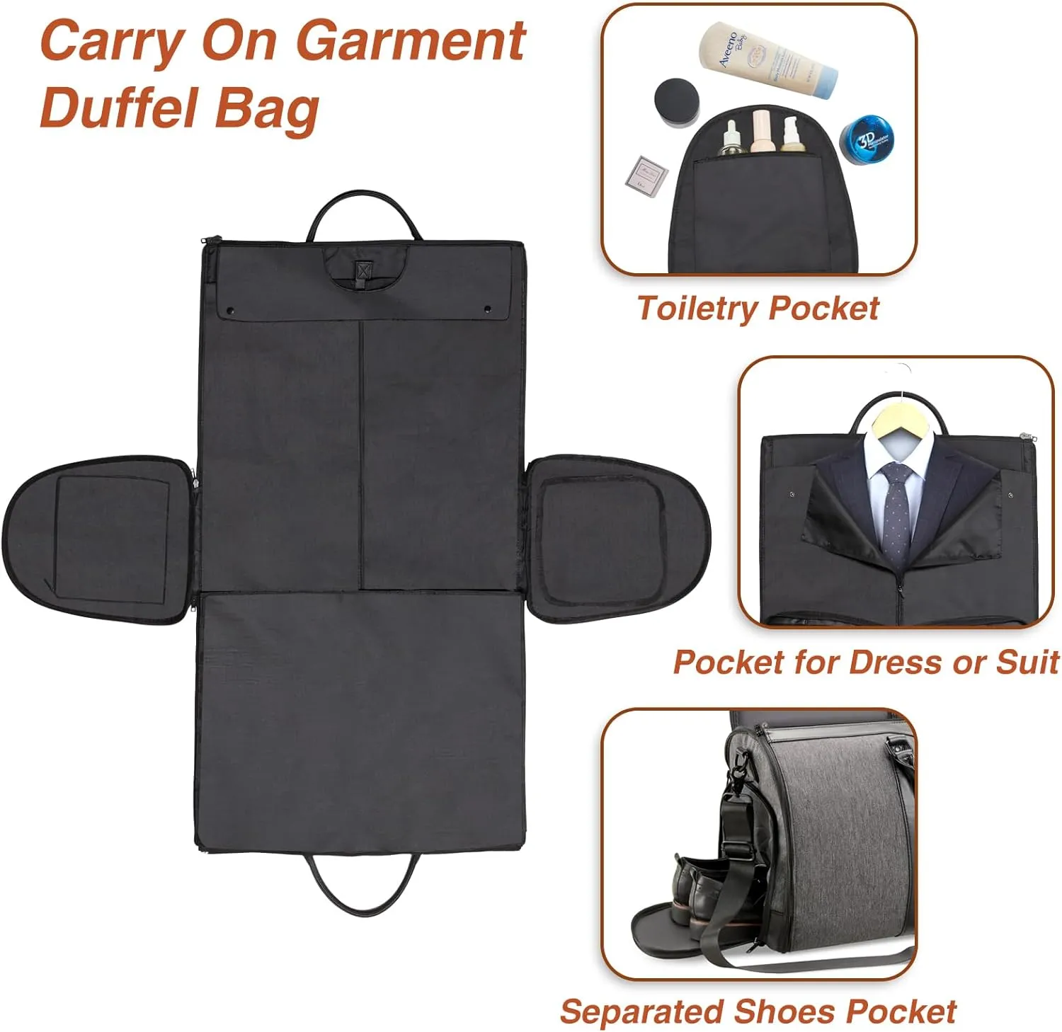 Carry On Garment bag, Garment Bag for Travel?Convertible Duffel Bag with Shoe Compartment, Perfect for Business Trips and Weekend Getaways(Grey)