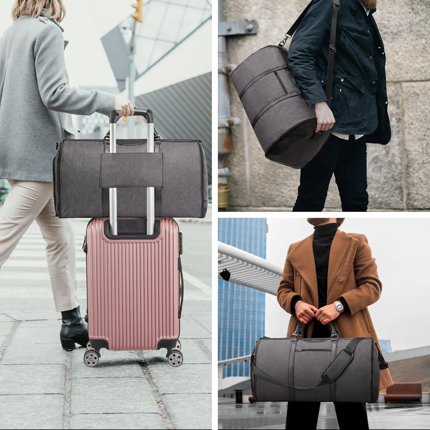 Carry On Garment bag, Garment Bag for Travel?Convertible Duffel Bag with Shoe Compartment, Perfect for Business Trips and Weekend Getaways(Grey)