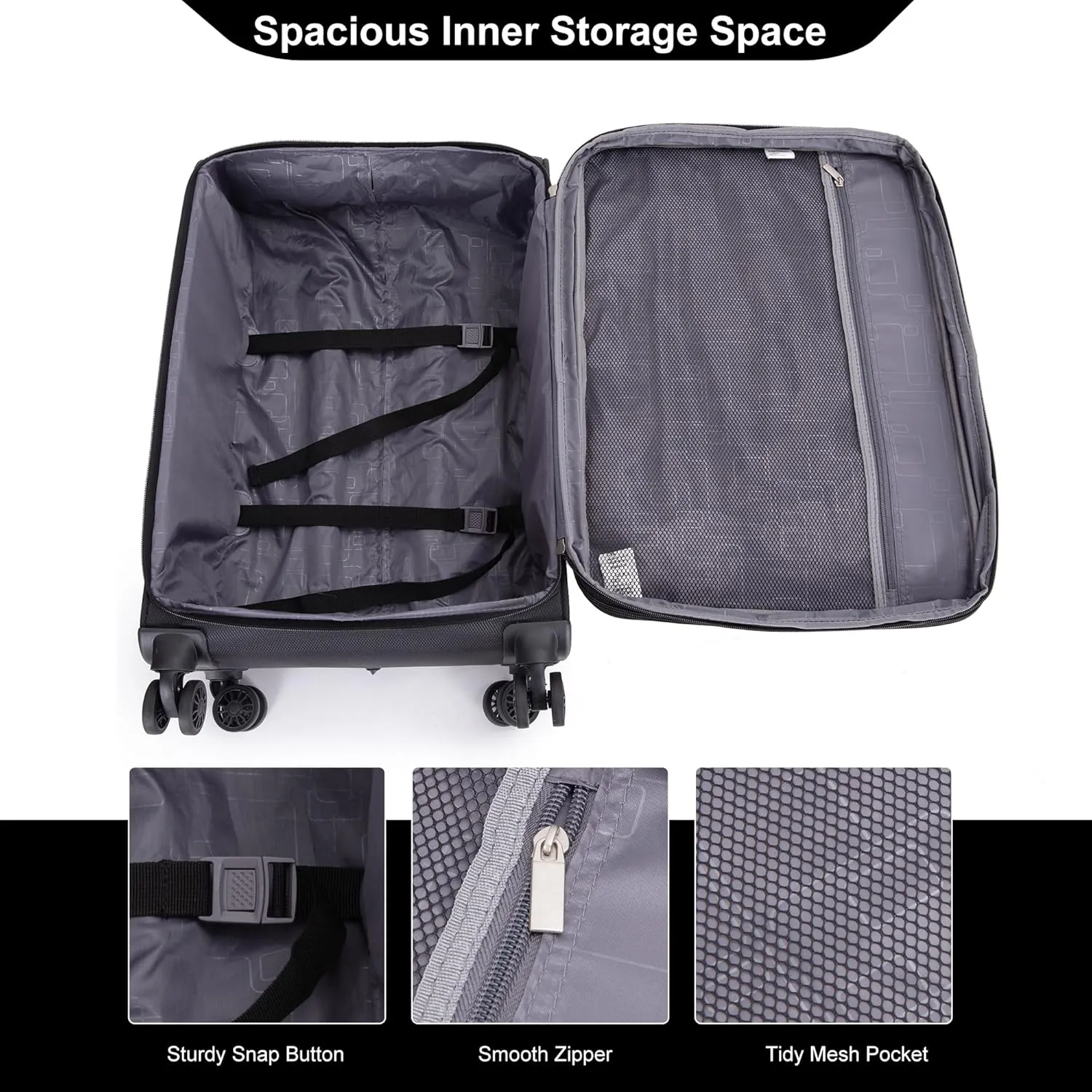 Carry-on Luggage Set 3 Piece Softside Lightweight Suitcase With Spinner Wheels Duffel Bag And Toiletry Bag(10" 16" 18"), Black