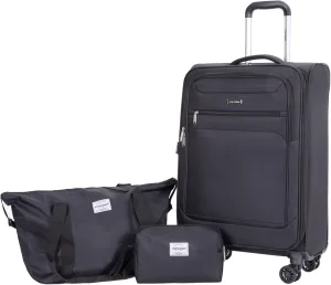 Carry-on Luggage Set 3 Piece Softside Lightweight Suitcase With Spinner Wheels Duffel Bag And Toiletry Bag(10" 16" 18"), Black
