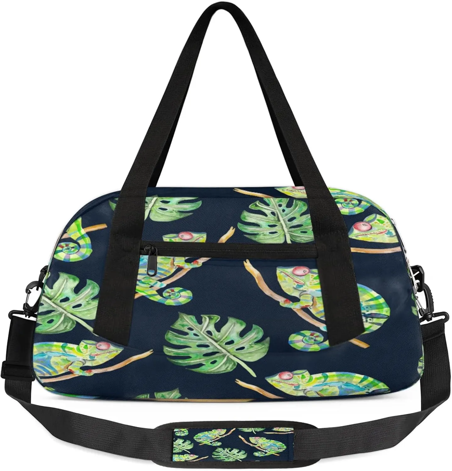 Cartoon Lizard Kids Duffel Bag Lightweight Waterproof Sports Gym Bag with Front Zipper Pocket Foldable Weekender Overnight Bag for School Practice Gymnastic Ballet