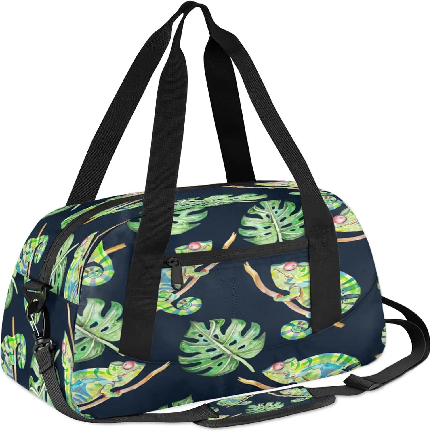 Cartoon Lizard Kids Duffel Bag Lightweight Waterproof Sports Gym Bag with Front Zipper Pocket Foldable Weekender Overnight Bag for School Practice Gymnastic Ballet