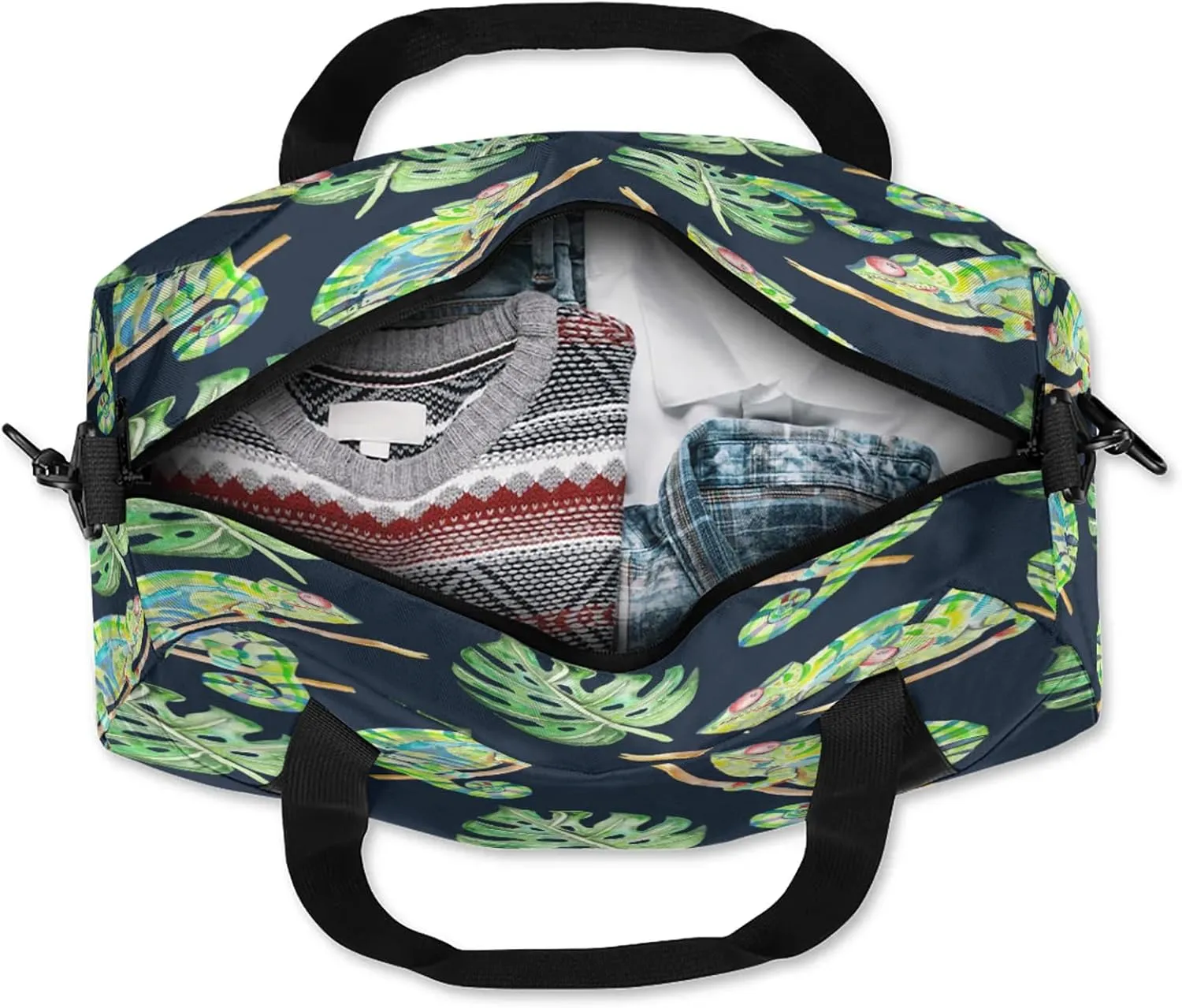 Cartoon Lizard Kids Duffel Bag Lightweight Waterproof Sports Gym Bag with Front Zipper Pocket Foldable Weekender Overnight Bag for School Practice Gymnastic Ballet