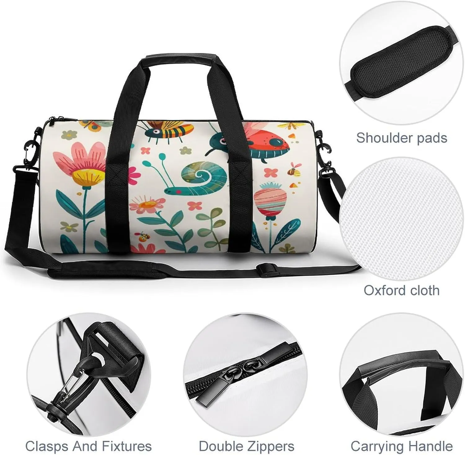 Cartoon Small Insect Gym Bag Small Travel Duffle Bag with Compartment Carry On Weekender Bag for Women Men