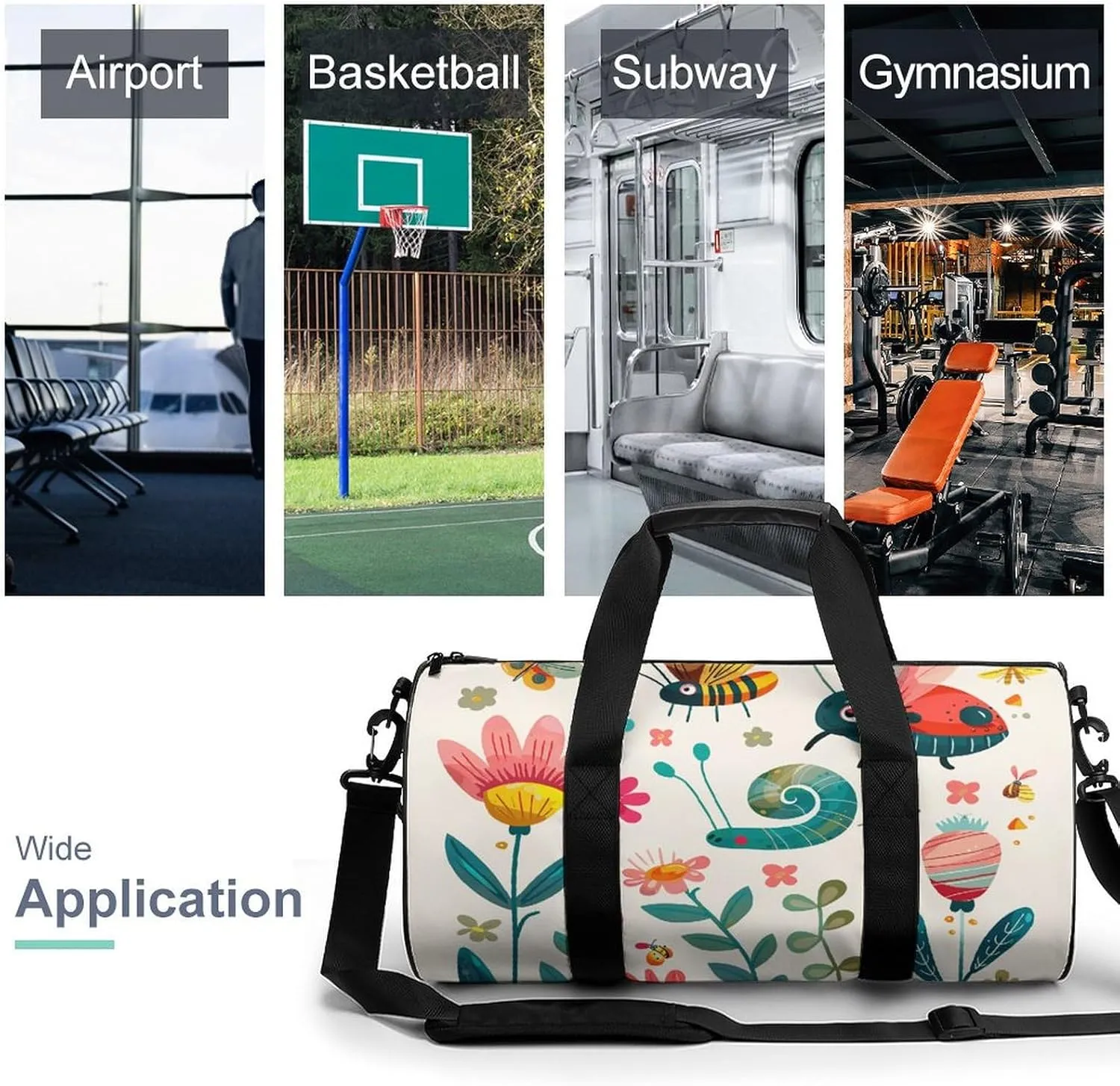 Cartoon Small Insect Gym Bag Small Travel Duffle Bag with Compartment Carry On Weekender Bag for Women Men