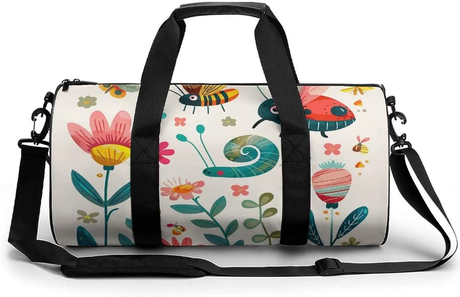 Cartoon Small Insect Gym Bag Small Travel Duffle Bag with Compartment Carry On Weekender Bag for Women Men