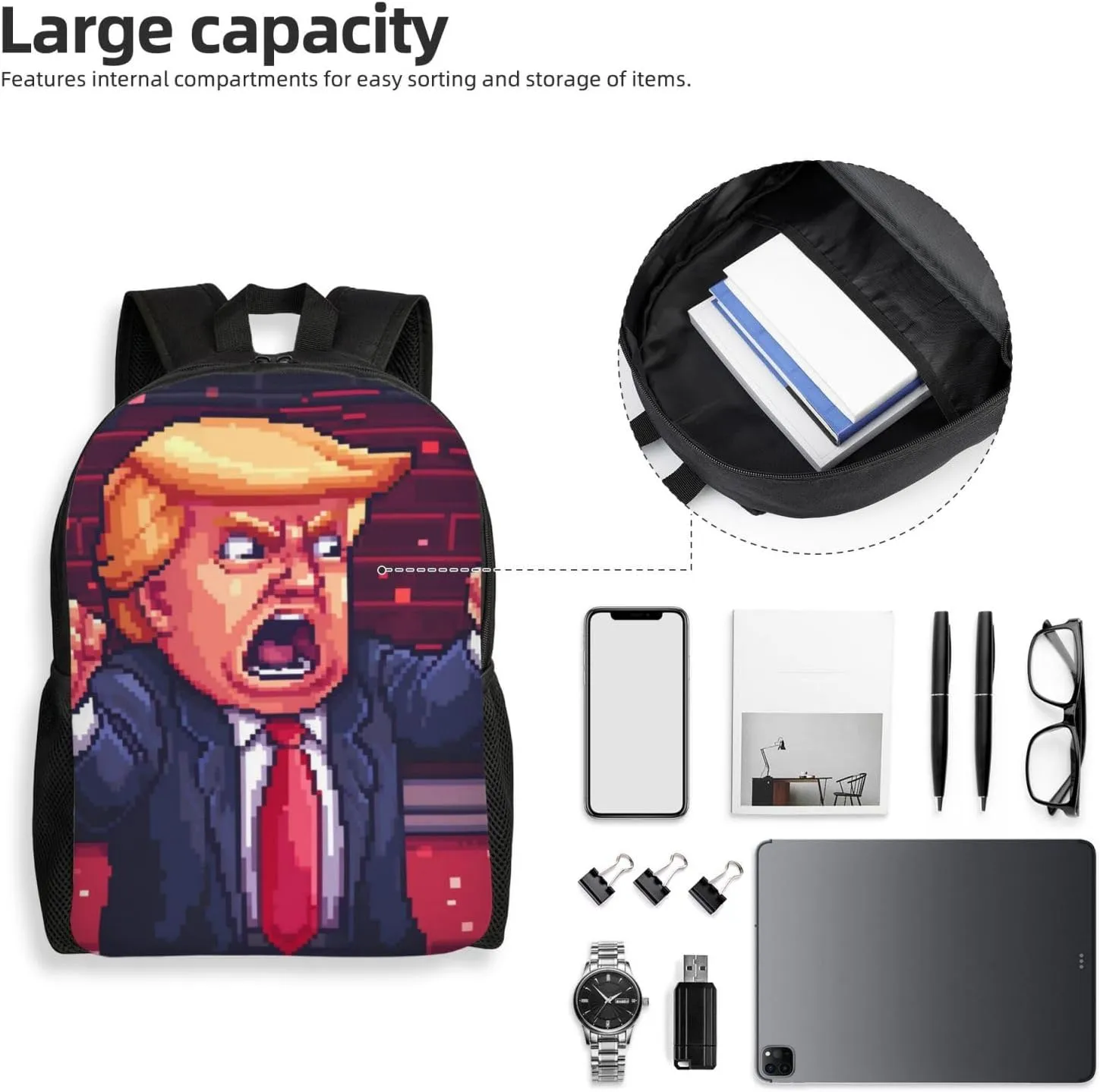 Cartoon Trump Backpack Waterproof Anti Theft Durable Light Laptop Bag Backpacks For Women Men Travel Gym Backpack