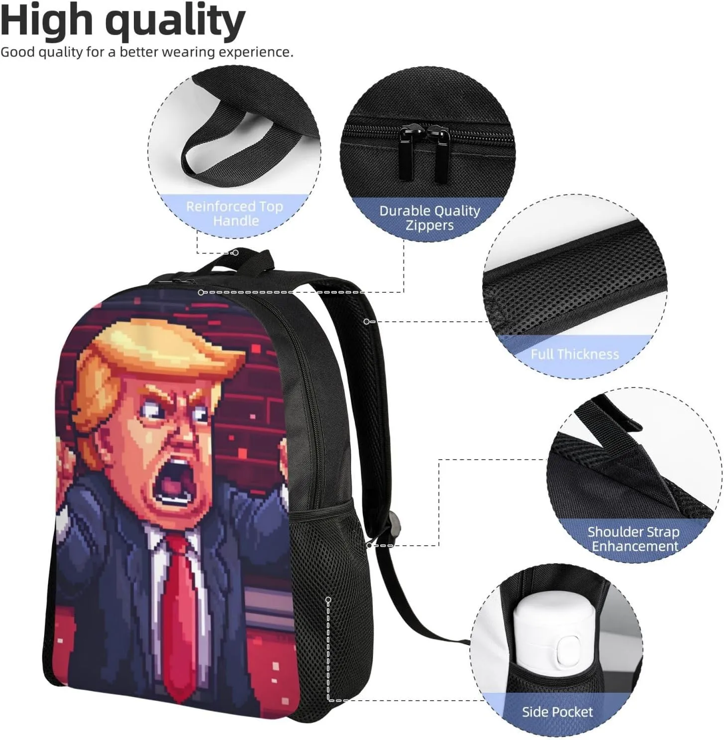 Cartoon Trump Backpack Waterproof Anti Theft Durable Light Laptop Bag Backpacks For Women Men Travel Gym Backpack