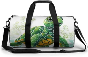 Cartoon Turtle Pattern Gym Bag Small Travel Duffle Bag with Compartment Carry On Weekender Bag for Women Men