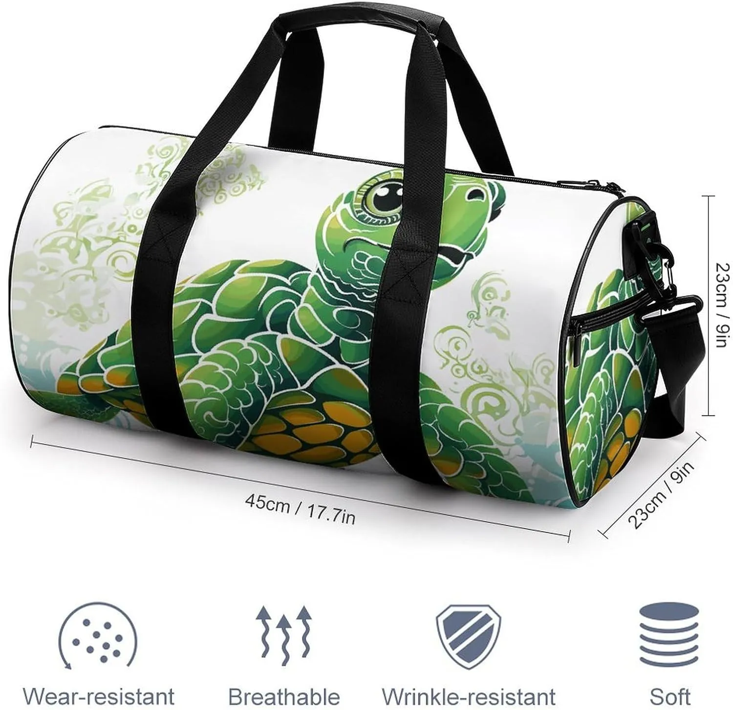 Cartoon Turtle Pattern Gym Bag Small Travel Duffle Bag with Compartment Carry On Weekender Bag for Women Men