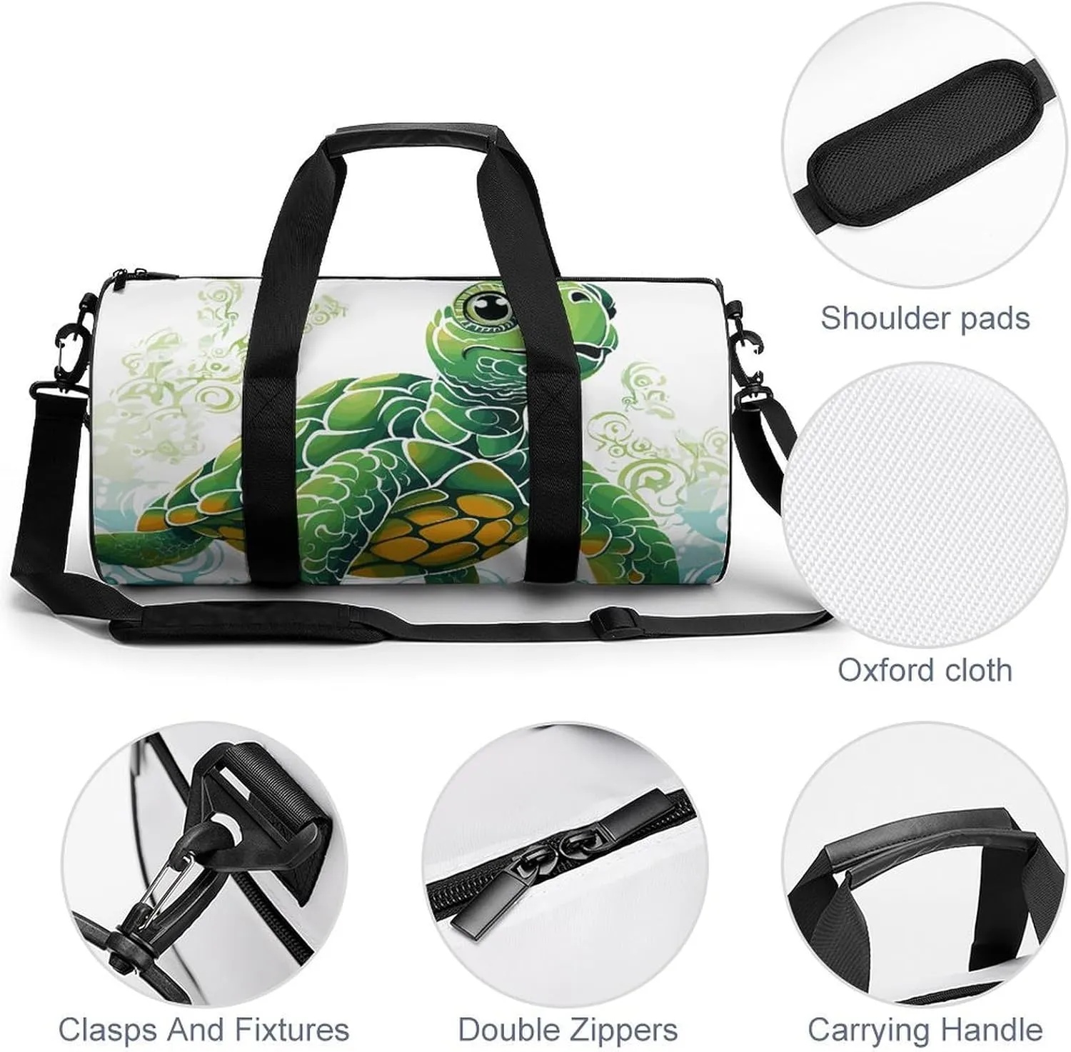 Cartoon Turtle Pattern Gym Bag Small Travel Duffle Bag with Compartment Carry On Weekender Bag for Women Men